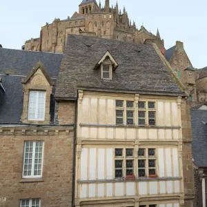 Medieval house with clapboard of Mont Saint-Michel, Normandy, France