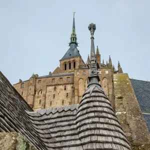Medieval house with clapboard of Mont Saint-Michel, Normandy, France