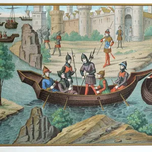 Medieval warfare, French crusader knights return to Acre after a raid on the Saracen fleet during the war between King Amalric I of Jerusalem and the Egyptians, 1160s Medieval warfare, French crusader knights return to Acre after a raid on the Saracen fleet during the war between King Amalric I of Jerusalem and the Egyptians, 1160s