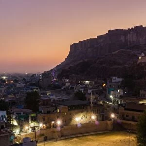 Mehrangarh fort after sunset, Jodhpur, Rajasthan, India