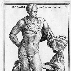 Meleagros, in Greek mythology the son of Althaia and Oineus, with hunting dog and head of a boar, historical Rome, Italy, digital reproduction of an 18th century original, original date unknown