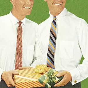 Two Men Holding Gifts