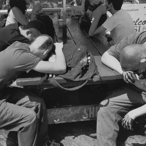 Men Sleeping on Picnic Table Print Men Sleeping on Picnic Table Print