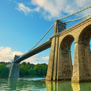 Menai Suspension Bridge, completed in 1826, crossing the Menai Strait between the