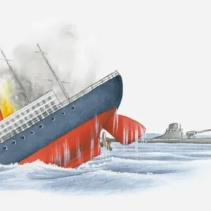 WWI Merchant Ship Torpedoed Print