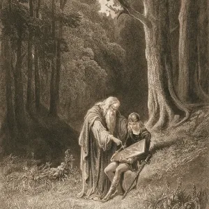Merlin Paints The Young Knight's Shield By Gustave Dore