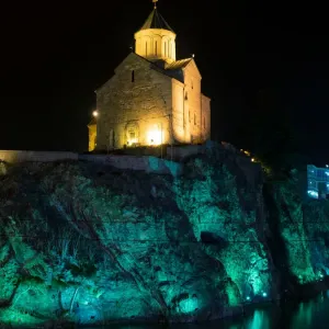 Metekhi Church by Kura river at nght, Tbilisi, Georgia Metekhi Church by Kura river at nght, Tbilisi, Georgia