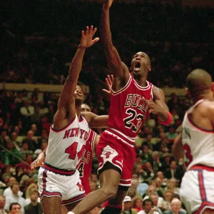 Michael Jordan Hangs on Hoop Rim Print. Art Prints, Posters