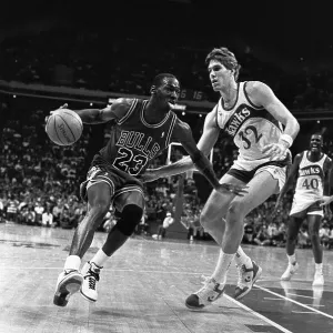 Michael Jordan Pushing Jon Koneck in Basketball Action Michael Jordan Pushing Jon Koneck in Basketball Action