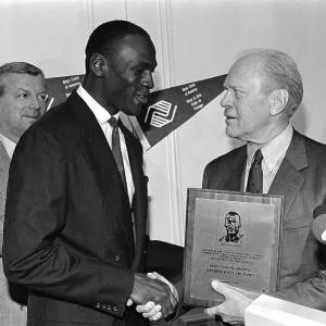 Michael Jordan Receiving Award From Gerald Ford Michael Jordan Receiving Award From Gerald Ford