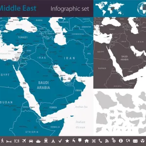 Middle East - Infographic map - illustration Middle East - Infographic map - illustration