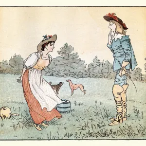 Vintage Print of The Milkmaid and the Squire by Randolph Caldecott Vintage Print of The Milkmaid and the Squire by Randolph Caldecott