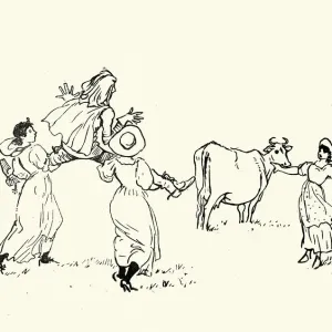 The milkmaids carrying to squire to the cow The milkmaids carrying to squire to the cow