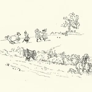 Milkmaids dancing in the field, while the square rides away Milkmaids dancing in the field, while the square rides away