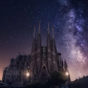 Milky Way and Basilica and Sagrada Familia Milky Way and Basilica and Sagrada Familia