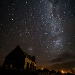 Milky Way and Magellanic Clouds above Church