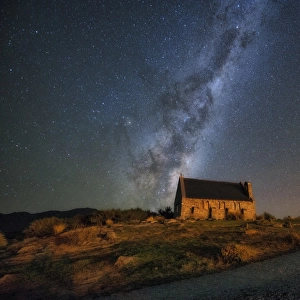 Milky Way rising above the Church Of Good Shepherd, Tekapo
