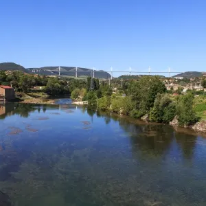Millau Old Town Print at Tarn River with the Millau Viaduct Millau Old Town Print at Tarn River with the Millau Viaduct