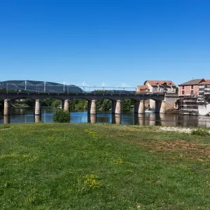 Millau Old Town Print at Tarn River with the Millau Viaduct Millau Old Town Print at Tarn River with the Millau Viaduct