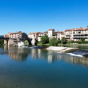 Millau Old Town Print at Tarn River with the Millau Viaduct Millau Old Town Print at Tarn River with the Millau Viaduct