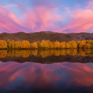 The mirror lake in autumn season, South Island, New Zealand The mirror lake in autumn season, South Island, New Zealand