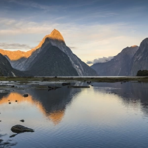 Mitre Peak in the morning light, Fiordland National Park, Milford Sound, South Island, New Zealand