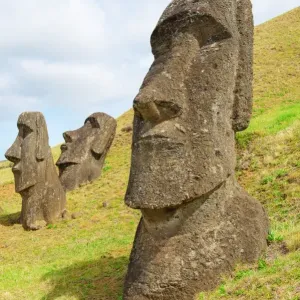 Three Moai Half Buried in Quarry Print Three Moai Half Buried in Quarry Print