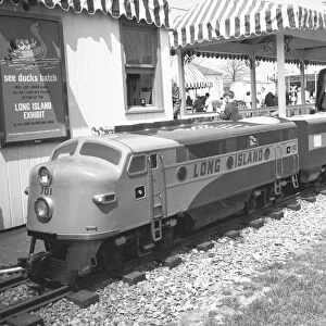 Model train locomotive, outdoors