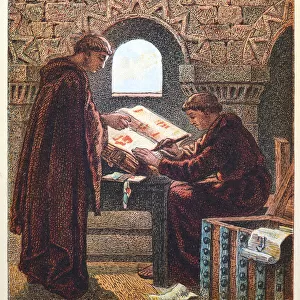 Two monks writing the Domesday Book, 11th Century British History