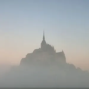 Mont-Saint-Michel Abbey at sunset, Normandy, France