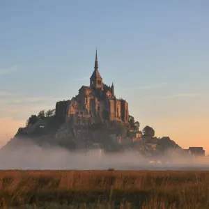 Mont-Saint-Michel Abbey at sunset, Normandy, France