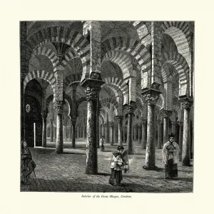 Moorish architecture, Great Mosque interior, Cordova, Spain, 19th Century Moorish architecture, Great Mosque interior, Cordova, Spain, 19th Century