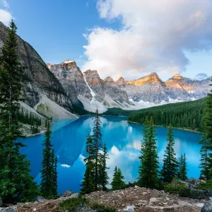 Moraine Lake, sunrise view. Canadian Rockies, Alberta, Canada Moraine Lake, sunrise view. Canadian Rockies, Alberta, Canada