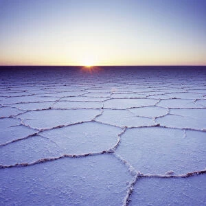 Morning light, first sunlight, Salar de Uyuni, Salt Lake, Altiplano, Bolivia