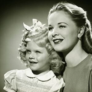 Mother and daughter (4-5), (B&W), portrait