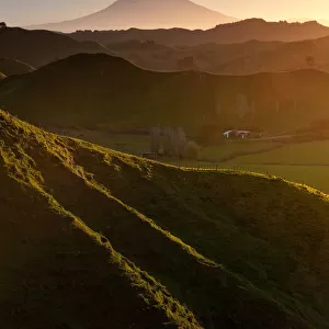 Mount Egmont with hilly countryside in vertical