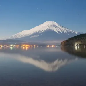 Mount Fuji at night sky reflection Mount Fuji at night sky reflection