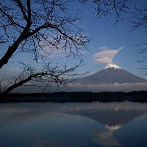 Mount Fuji reflected in Lake Motosu, Fuji-Hakone-Izu National Park, Honshu, Japan