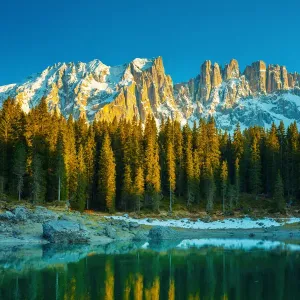 Carezza Lake Print, Latemar Mountain Range Carezza Lake Print, Latemar Mountain Range