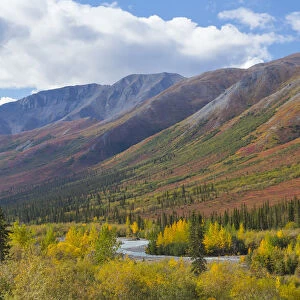 Mountain landscape with stream near Brooks Range, Alaska, USA