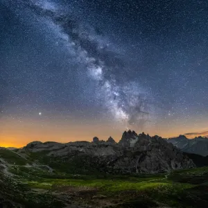Mountain panorama in the Italy at the night time. Beautiful natural landscape in