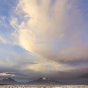 Mountains and clouds in the evening light, at the salt lake Salar de Surire, Putre, Arica y Parinacota Region, Chile