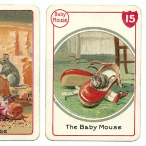 Three mouse playing cards Victorian animal families game