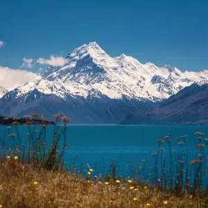 Mt Cook National park with lake Pukaki in the foreground Mt Cook National park with lake Pukaki in the foreground