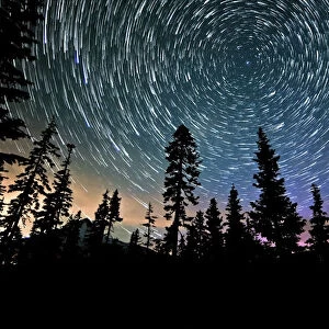 Mt. Hood and Aurora Night Sky Star Trails Over Oregon