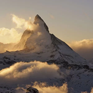 Mt Matterhorn in the light of the setting sun, Zermatt, Valais, Switzerland, Europe, Europe