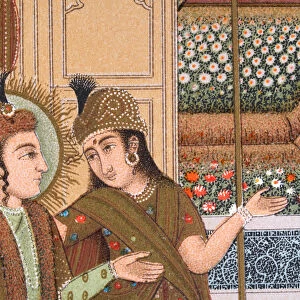 Mughal Indian princes admiring a flower garden, 19th Century