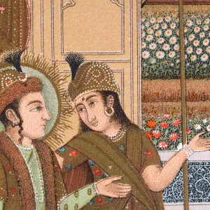 Mughal Indian princes admiring a flower garden, 19th Century Mughal Indian princes admiring a flower garden, 19th Century