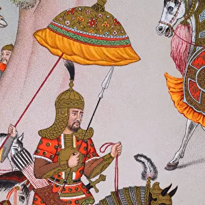 Mughal Indian warrior riding armoured horse armed with spear