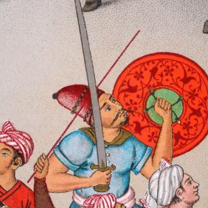 Mughal Indian warriors with sword and shield, 19th Century Mughal Indian warriors with sword and shield, 19th Century